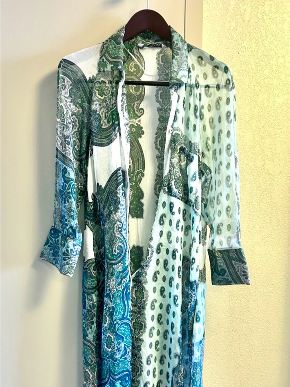 Zara Sheer Maxi Shirt Dress in Teal and Light Mint
